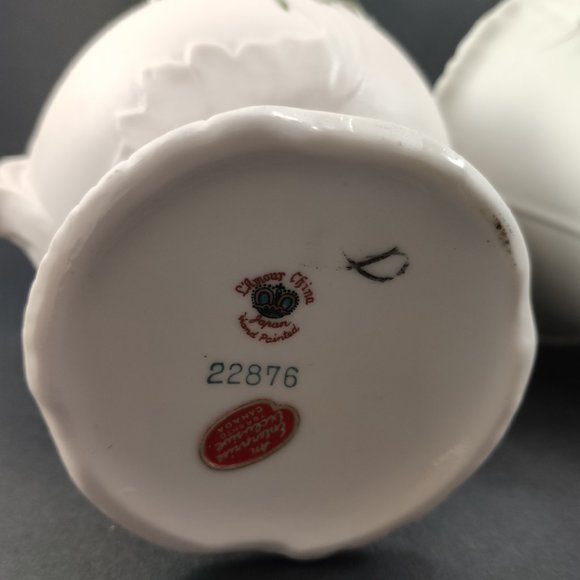 Japan L'Amour China Vases Set of 2, VTG Ceramic Planters Applied Flowers 6" - Picture 8 of 12